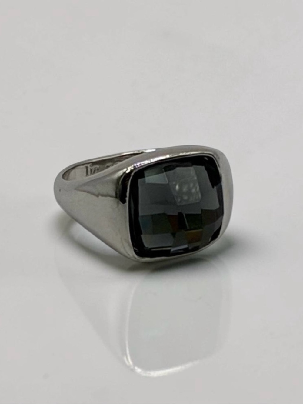 Lia Sophia Silver-Tone Black Faceted Stone Statement Ring Size 7.5